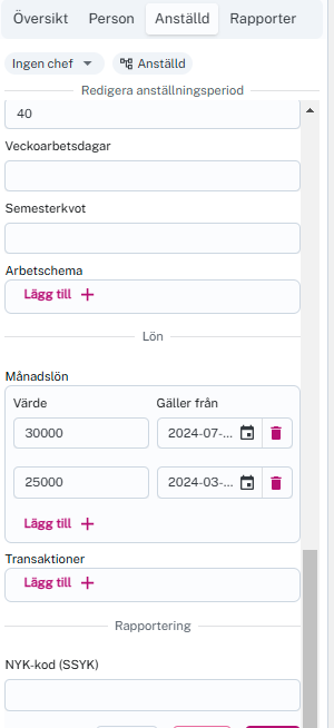 Anställd, fasta transaktioner