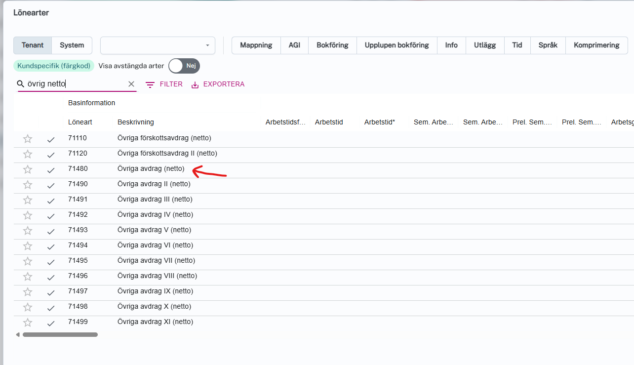 Byta namn på löneart steg 1