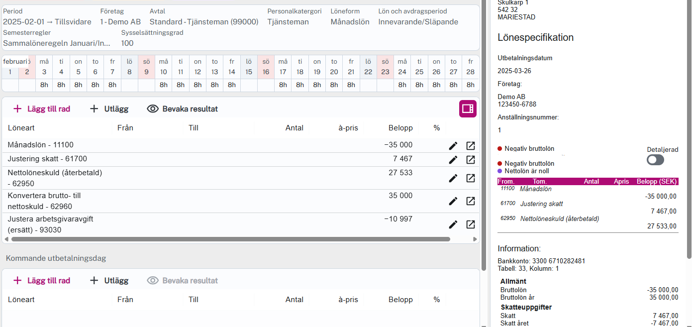 Månadslön återbetald korrigering utbet 2
