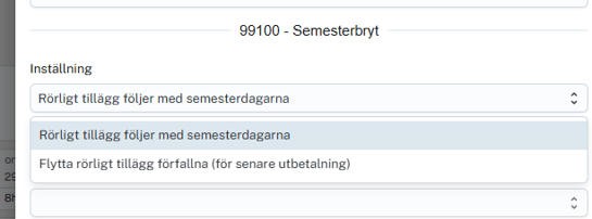 Rörligt tillägg val inställning