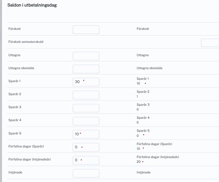 Registrera flytt av dagar sparår