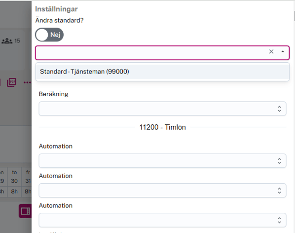 Välj kollektivavtal inställning