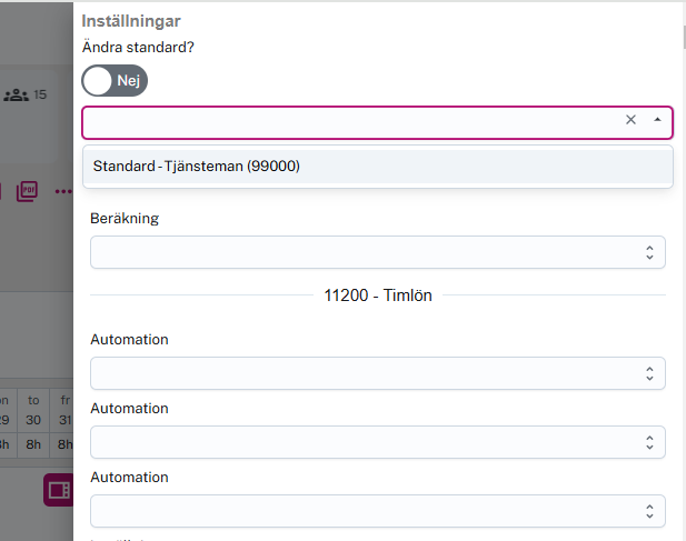 Välj kollektivavtal inställning